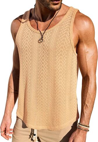 Men Crochet Hollow Out Tank Top Casual Muscle Beach Vest(S-XXL) in Saudi Arabia