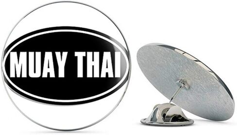 أسود بيضاوي Muay Thai (فنون القتال MMA) معدني 0.75 بوصة قبعة طية صدر السترة دبوس ربطة عنق Pinback in Kuwait