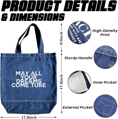 حقيبة حمل من الدنيم، حقائب يد من الدنيم للنساء، حقائب كتف كاجوال من هوبو، حقيبة يد جمالية قديمة، حقيبة يد للمتسوقين للسيدات، هدية عيد الميلاد لعيد الأم، أتمنى أن تتحقق كل أحلامك A1 in Kuwait