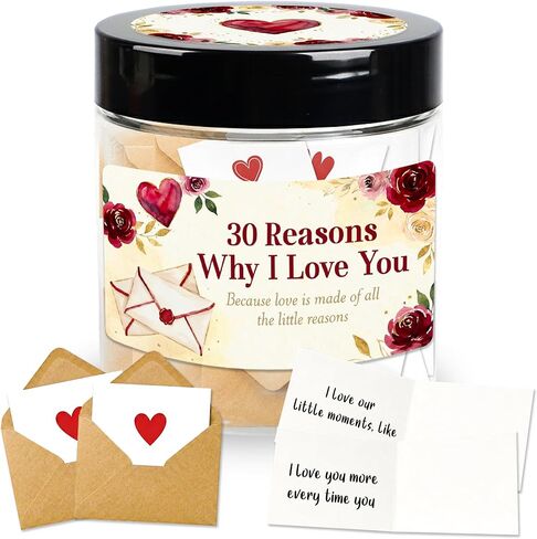 30 Reasons Why I Love You Jar, Love Notes in a Jar with Envelopes & Heart Stickers, Romantic Valentines Day Gifts for Him Her, Diy Gifts for Boyfriend Husband, Mothers Day Gifts for Wife in Saudi Arabia