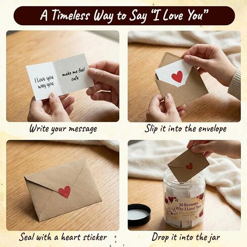 30 Reasons Why I Love You Jar, Love Notes in a Jar with Envelopes & Heart Stickers, Romantic Valentines Day Gifts for Him Her, Diy Gifts for Boyfriend Husband, Mothers Day Gifts for Wife in Saudi Arabia