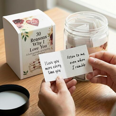 30 Reasons Why I Love You Jar, Love Notes in a Jar with Envelopes & Heart Stickers, Romantic Valentines Day Gifts for Him Her, Diy Gifts for Boyfriend Husband, Mothers Day Gifts for Wife in Saudi Arabia
