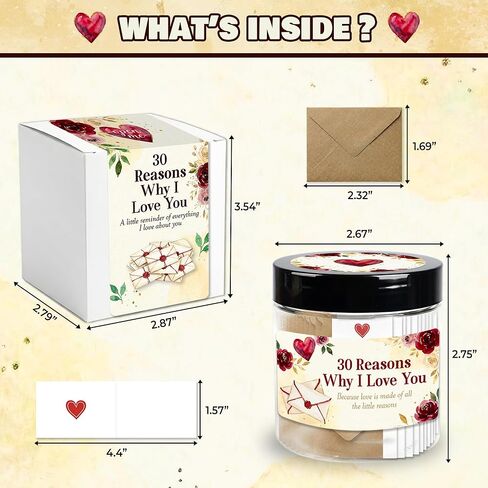 30 Reasons Why I Love You Jar, Love Notes in a Jar with Envelopes & Heart Stickers, Romantic Valentines Day Gifts for Him Her, Diy Gifts for Boyfriend Husband, Mothers Day Gifts for Wife in Saudi Arabia
