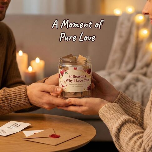 30 Reasons Why I Love You Jar, Love Notes in a Jar with Envelopes & Heart Stickers, Romantic Valentines Day Gifts for Him Her, Diy Gifts for Boyfriend Husband, Mothers Day Gifts for Wife in Saudi Arabia