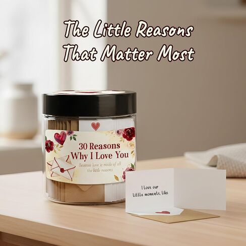 30 Reasons Why I Love You Jar, Love Notes in a Jar with Envelopes & Heart Stickers, Romantic Valentines Day Gifts for Him Her, Diy Gifts for Boyfriend Husband, Mothers Day Gifts for Wife in Saudi Arabia