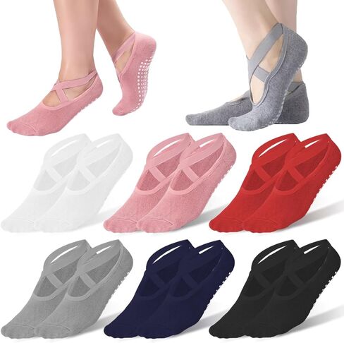 Tergy 6 Pairs Yoga Socks with Grip for Women Anti Skid Gripper No Slip Socks for Pilates, Barre, Dance,Yoga in Saudi Arabia