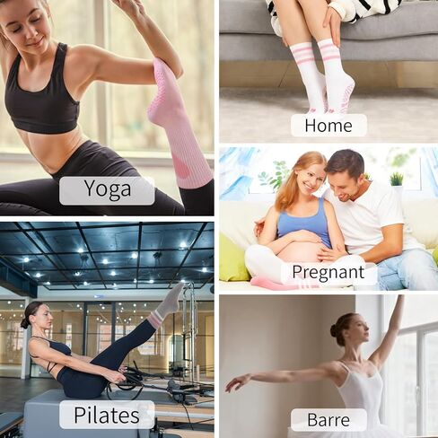 5 أزواج من جوارب البيلاتس مع مقابض للنساء جوارب يوجا لطيفة غير قابلة للانزلاق مع تصميمات مخططة على شكل قلب لمستشفى اليوغا باري in Kuwait