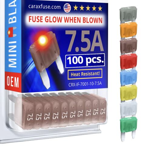 CARAX Glow Fuse - شفرة صغيرة Premium Fuse - مجموعة 30A 100 جهاز كمبيوتر شخصى - يتوهج عند نفخ الصمامات LED للسيارات - صمام التوهج التلقائي الذكي سهل التعرف - 100 جهاز كمبيوتر شخصى in Kuwait