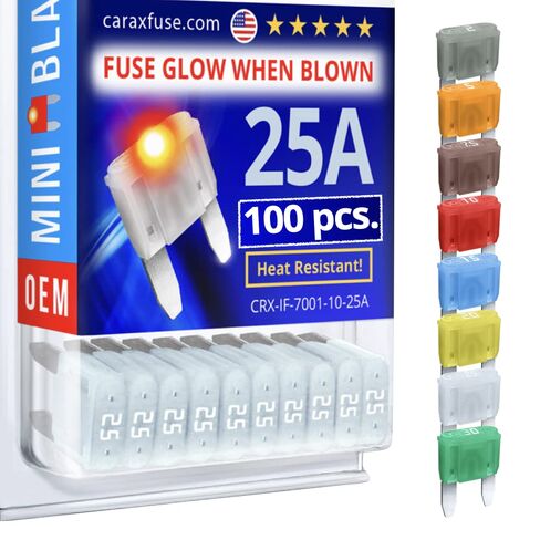 CARAX Glow Fuse - شفرة صغيرة Premium Fuse - مجموعة 30A 100 جهاز كمبيوتر شخصى - يتوهج عند نفخ الصمامات LED للسيارات - صمام التوهج التلقائي الذكي سهل التعرف - 100 جهاز كمبيوتر شخصى in Kuwait