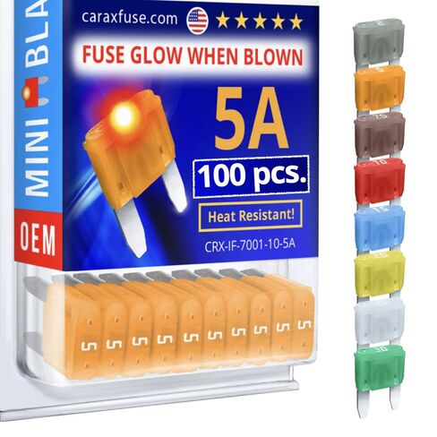 CARAX Glow Fuse - شفرة صغيرة Premium Fuse - مجموعة 30A 100 جهاز كمبيوتر شخصى - يتوهج عند نفخ الصمامات LED للسيارات - صمام التوهج التلقائي الذكي سهل التعرف - 100 جهاز كمبيوتر شخصى in Kuwait