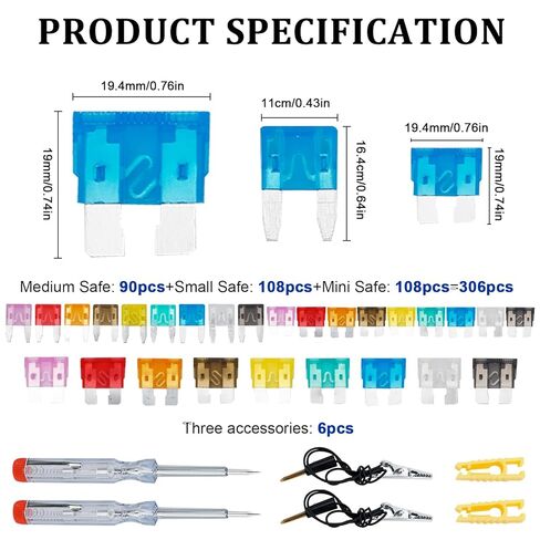 306PCS Car Fuses Assortment Kit,Mixed Vehicle Blade Fuses with Circuit Tester,Standard & Mini & Low Profile Mini Fuse (2A 5A 7.5A 10A 15A 20A 25A 30A 35A) Car Fuse Kit for RV,Auto,SUV,Truck in Saudi Arabia