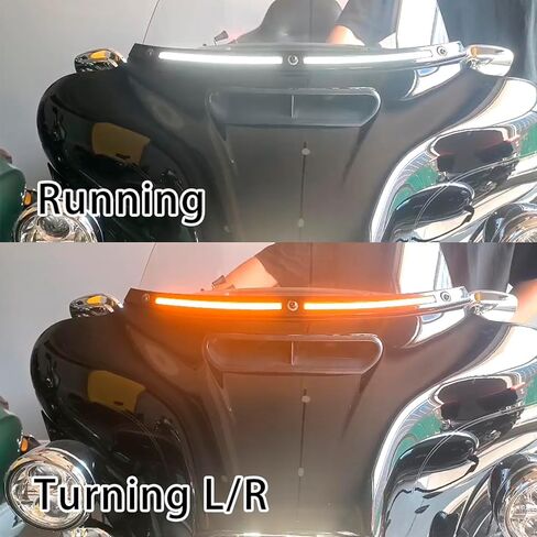Areyourshop زخرفة الزجاج الأمامي من الكروم مع أضواء إشارة الانعطاف LED للجري لـ Harley Touring Street Glide Electra Glide Ultra Limited 2014-2025، شريط تزيين الزجاج الأمامي بعدسة دخانية in Kuwait