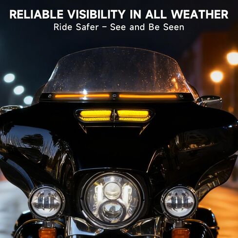 Areyourshop زخرفة الزجاج الأمامي من الكروم مع أضواء إشارة الانعطاف LED للجري لـ Harley Touring Street Glide Electra Glide Ultra Limited 2014-2025، شريط تزيين الزجاج الأمامي بعدسة دخانية in Kuwait