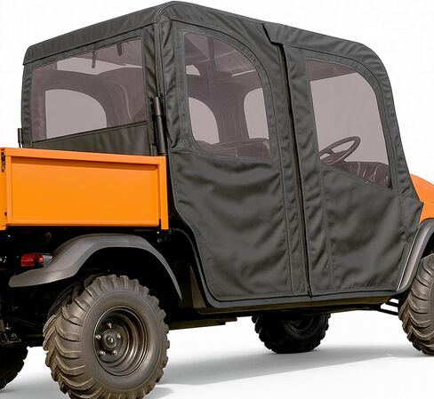 حاوية كابينة بأبواب ناعمة مع سحاب متوافق مع 2009-2023 Kubota RTV 1140 غطاء كابينة كابينة UTV ملحقات النافذة الخلفية والسقف والأبواب الجانبية البلاستيكية السوداء in Saudi Arabia