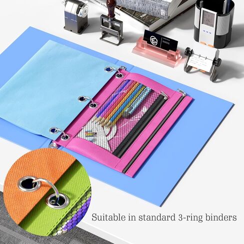 أكياس قلم رصاص من DoDoMagxanadu، حقيبة أقلام رصاص لـ 3 حلقات، حافظة أقلام رصاص شفافة بجيب مزدوج للحافظة، أكياس أقلام رصاص بسحاب مع 3 حلقات مثبتة ببرشام، 12 حزمة in Kuwait