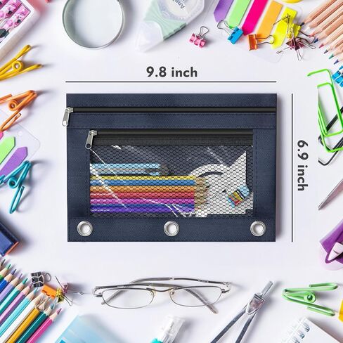 أكياس قلم رصاص من DoDoMagxanadu، حقيبة أقلام رصاص لـ 3 حلقات، حافظة أقلام رصاص شفافة بجيب مزدوج للحافظة، أكياس أقلام رصاص بسحاب مع 3 حلقات مثبتة ببرشام، 12 حزمة in Kuwait