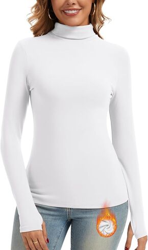 WOWENY Women's Thermal Fleece Long Sleeve Shirt Mock Neck Tops Winter Warm Cold Weather Undershirts with Thumb Holes Pockets in Saudi Arabia