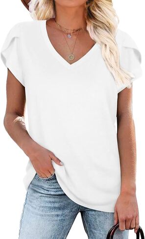 KUOTAI Womens Tops Summer T Shirts Casual V Neck Petal Sleeve Blouses Shirt in Saudi Arabia