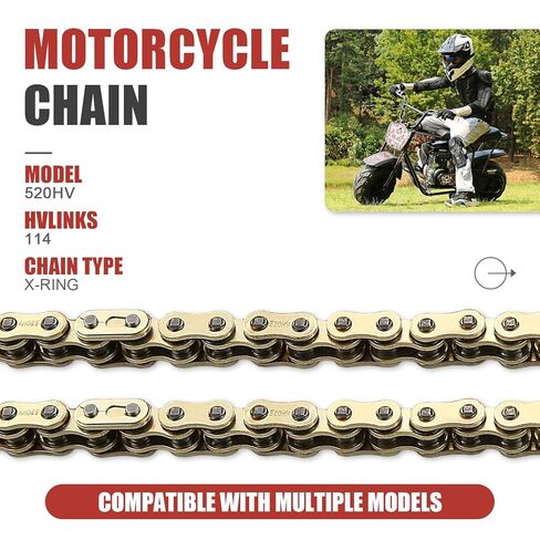 Gold 520 X-Ring Motorcycle Chain 114 Links with Connecting Master Link 520H Heavy Duty Drive Chain for Motorcycle Bicycle Go Kart Mini Trail Bike in Saudi Arabia
