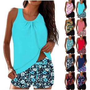 Womens Tankini Bathing Suit Two Piece Swimsuit Tummy Control Swimwear Floral Printed Swim Tank Top with Boyshorts in Saudi Arabia