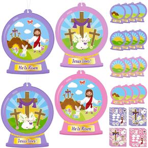 16PCS Christian Easter Nativity Snow Globe Ornaments Crafts Kit, Make Your Own He is Risen Religious Jesus Resurrection Cross Hanging Decorations Spring Church Party Favors Supplies in Saudi Arabia