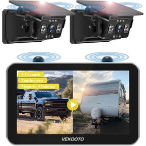 كاميرا احتياطية لاسلكية تعمل بالطاقة الشمسية من VEKOOTO VK7Pro 2 مع شاشة لمس IPS مقاس 7 بوصات، قابلة لإعادة الشحن بقدرة 15800 مللي أمبير في الساعة، بدون أسلاك، كاميرا احتياطية لاسلكية للرؤية الليلية HD1080P للشاحنات والمركبات الترفيهية والمقطورة والتخييم in Kuwait