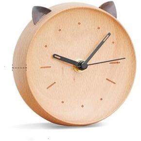 Silent Clock Home Bedroom Bedside Cat Shaped Desktop Solid Wood Alarm in Saudi Arabia