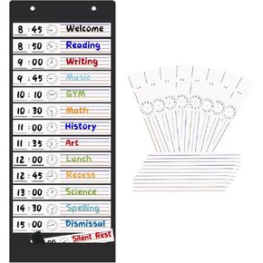 Daily Schedule Pocket Chart, 13+1 Pockets Visual Classroom Schedule Pocket Chart, 18 Double-Side Dry Erase Cards Routine Calendar for Classroom, Office, Home Teacher Supplies (Black) in Saudi Arabia