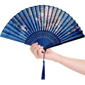 Folding Hand Fan for Women, Chinese Japanese Style Bamboo Silk Fabric Fan with Tassel, Elegant Foldable Handheld Fan for Hot Flash, Wedding Guests, Church, Dance, Performance Gift in Saudi Arabia