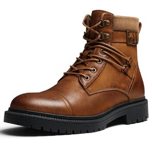 Mens Casual Boots, Genuine Leather Cap Toe Mens Motorcycle Combat Boots with Arch Support, Comfortable Stylish Chukka Ankle Dress Boots for Men in Kuwait