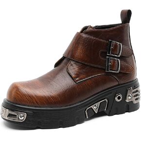 Men's Punk Platform Ankle Boots Retro Leather Side Zip Non-Slip Boots with Adjustable Monk Buckle Comfort Fashion Motorcycle Boots in Saudi Arabia