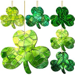 10 Pcs St Patrick's Day Decorations Shamrock Ornaments Set Good Luck Trefoil Pendant Decorations Irish Gifts Shamrock Decorative Hanging Ornaments for St. Patrick's Day Window Tree Garden in Kuwait