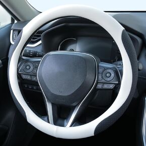غطاء عجلة القيادة من جلد نابا، غطاء عجلة قيادة عالمي مقاس 14.5-15 بوصة غير قابل للانزلاق وجيد التهوية للسيارات، أسود in Kuwait