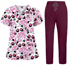 Printed Scrubs for Women Nurse uniforms Medical Proffesional V NeckShort Sleeve Stretch Nursing Scrubs SetUniform in Kuwait