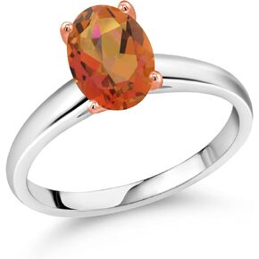 خاتم Gem Stone King 1.80 Cttw Twilight Orange Mystic Quartz 10K من الذهب الأبيض والوردي للنساء | خاتم الخطوبة والذكرى السنوية للزفاف للنساء | متوفر بمقاسات 5، 6، 7، 8، 9 in Kuwait