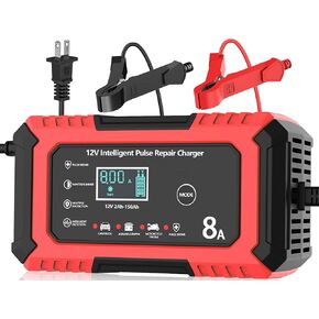 12V Car Battery Charger 8-Amp, Smart Trickle Charger Battery Maintainer and Desulfator with Temperature Compensation for Car, Truck, SUV, Motorcycle, Boat, Mower (Red) in Saudi Arabia