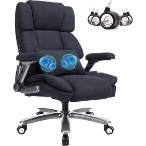750lbs Heavy Duty Desk Chair with 3D Kneading Massage, Big and Tall Office Chairs with Ergonomic Support, 3D Armrests, 5 Quiet Dual Rubber Wheel, Thick Spring Cushion(Black-Fabric) in Kuwait