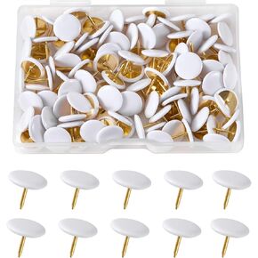 White Push Pins 120Pcs - Flat Head Thumb Tacks, Steel with Gold Coating & White Plastic Cap, Sharp Tips for Cork Board Bulletin Board Wall Office Dorm Classroom Home DIY in Kuwait