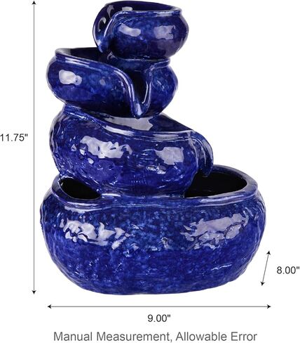 Glitzhome 12" H Ceramic Cobalt Blue Tabletop Fountain with Pump, 4-Tiered Indoor Water Fountain Cascading Table Fountain Pot for Home Office Living Room, Decorative Desktop Fountains Waterfalls in Saudi Arabia