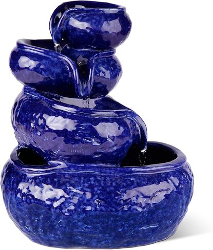 Glitzhome 12" H Ceramic Cobalt Blue Tabletop Fountain with Pump, 4-Tiered Indoor Water Fountain Cascading Table Fountain Pot for Home Office Living Room, Decorative Desktop Fountains Waterfalls in Saudi Arabia