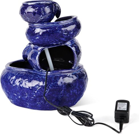 Glitzhome 12" H Ceramic Cobalt Blue Tabletop Fountain with Pump, 4-Tiered Indoor Water Fountain Cascading Table Fountain Pot for Home Office Living Room, Decorative Desktop Fountains Waterfalls in Saudi Arabia