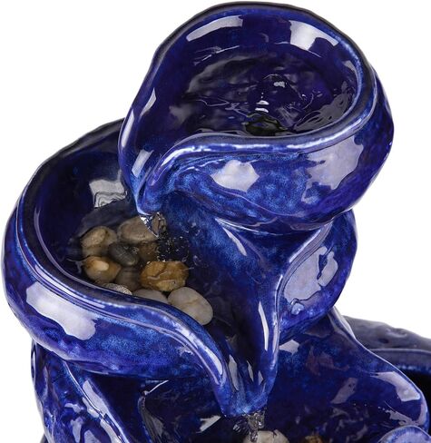 Glitzhome 12" H Ceramic Cobalt Blue Tabletop Fountain with Pump, 4-Tiered Indoor Water Fountain Cascading Table Fountain Pot for Home Office Living Room, Decorative Desktop Fountains Waterfalls in Saudi Arabia