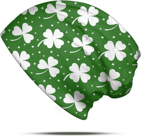 St Patricks Day Slouchy Beanie for Men Women Shamrock Skull Cap, St Paddy's Day Lucky Green Costume Irish Gifts Ponytail Hat in Saudi Arabia