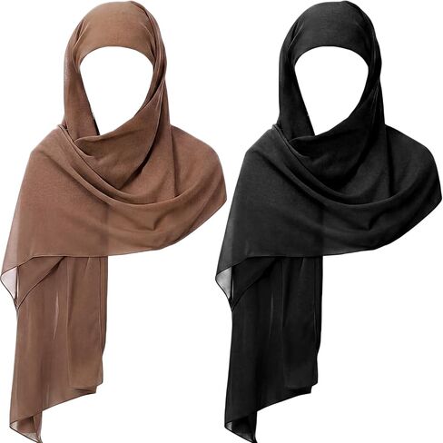 2 Pack Women Instant Hijab Scarf with Undercap Muslim Head Wraps Jersey Hijab Long Scarf Wrap Islam Chiffon Shawl in Saudi Arabia