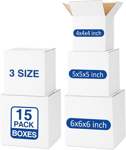 صناديق شحن بأحجام متنوعة - 20 حزمة: 8 × 6 × 4 و 9 × 6 × 4 و 10 × 7 × 5 و 11 × 6 × 6 صناديق شحن صغيرة - صناديق بريد، صناديق من الورق المقوى المموج الأبيض للتغليف - بريد الشركات الصغيرة in Kuwait