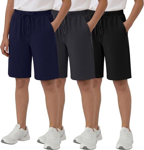 3 Pack Boys' Bermuda Shorts Athletic Pants with Pockets Loose Wide Leg Workout Active Shorts for Kids Summer in Saudi Arabia