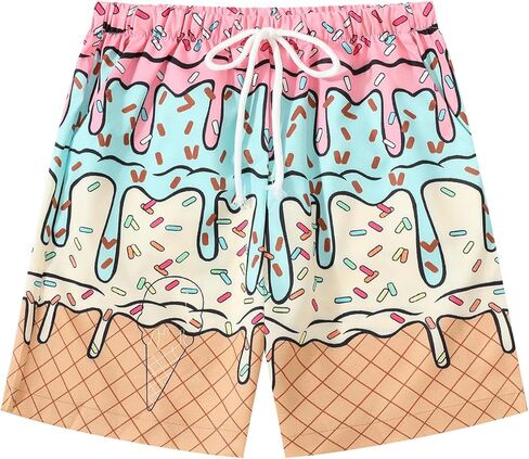 Boy's Summer Ice Cream Bandana Shorts Graphic Boho Paisley Print Kids Drawstring High Waisted Shorts with Pockets in Saudi Arabia