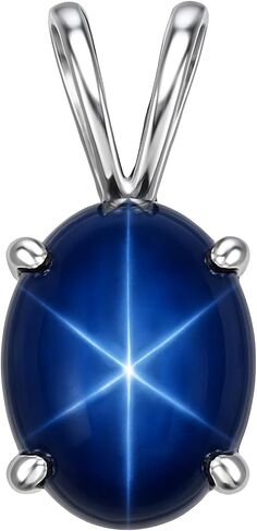 GEMHUB 6 Rays Star Blue Sapphire Necklace 5.6 Ct Oval Shape 925 Sterling Silver Necklace With Chain in Saudi Arabia