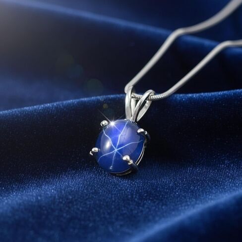 GEMHUB 6 Rays Star Blue Sapphire Necklace 5.6 Ct Oval Shape 925 Sterling Silver Necklace With Chain in Saudi Arabia