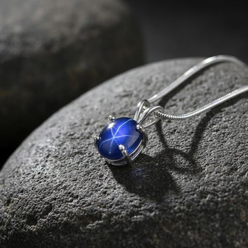 GEMHUB 6 Rays Star Blue Sapphire Necklace 5.6 Ct Oval Shape 925 Sterling Silver Necklace With Chain in Saudi Arabia